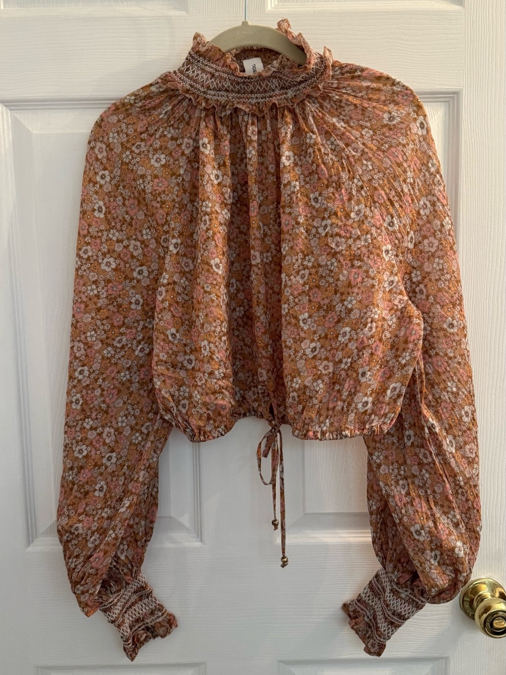 Tigerlily Rust Floral Smocked-Neck Balloon Sleeve Blouse